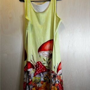 Women's Mushroom Print Midi Dress - Yellow and Red